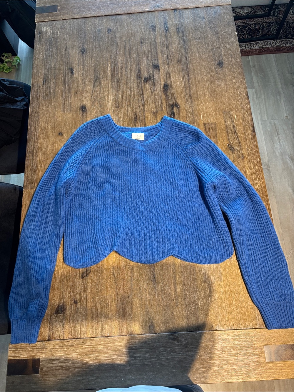 Wilfred Royal Blue Scalloped-Hem Crewneck Sweater